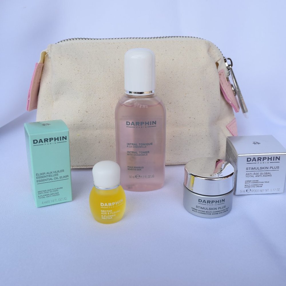 DARPHIN Skincare Gift Set-Blush Pouch,Face Toner,Essential Oil,Eye Cream-4pc-NEW - Picture 9 of 16
